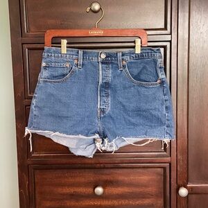 Levi’s Women’s 501 Denim Short in Raw Hem High Waisted Button Fly